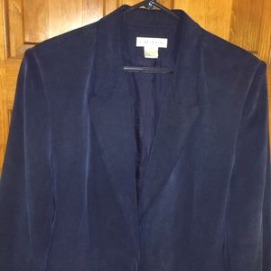 CHAUS Vintage BLAZER 100% SILK Jacket with Lapels. FULLY Lined Navy Blue NWOT